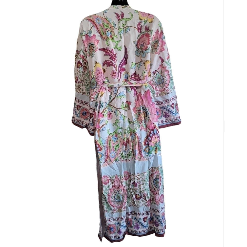 Zara Floral Pink Green Multicolor Printed Kimono Jacket With Belt Sz Small NWT - Picture 6 of 10